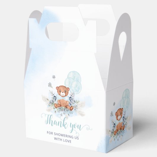 Teddy Bear Balloons Bearly Wait Blue Baby Dusche Geschenkschachtel (Geöffnet)