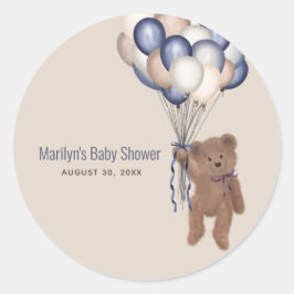 Teddy Bear & Balloons Bearly Wait Blue Baby Dusche Runder Aufkleber