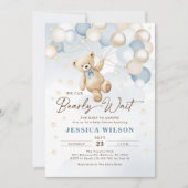Teddy Bear Balloons Bearly Wait Boy Baby Dusche Einladung (Vorderseite)