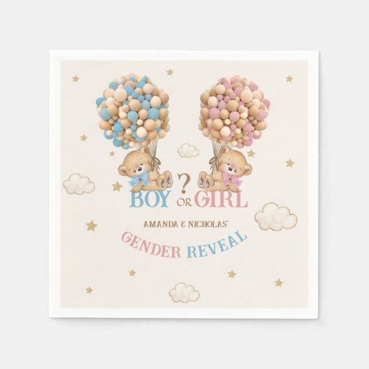 Teddy Bear Balloons Bearly Wait Gender Reveal Serviette (Vorderseite)