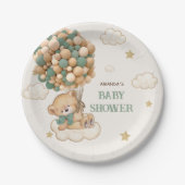 Teddy Bear Balloons Beige Green Baby Dusche Pappteller (Vorderseite)