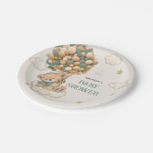 Teddy Bear Balloons Beige Green Baby Dusche Pappteller (Schrägansicht)
