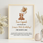 Teddy Bear Balloons Birthday Time Capsul Zeichen Poster