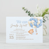 Teddy Bear Balloons Blue Baby Boy Dusche Einladung (Stehend Vorderseite)