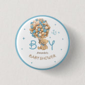 Teddy Bear Balloons Blue Baby Boy Showfavor Button (Vorderseite)