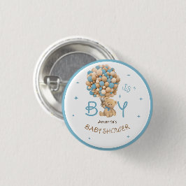 Teddy Bear Balloons Blue Baby Boy Showfavor Button