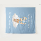 Teddy Bear Balloons Blue Baby Dusche Hintergrund Wandteppich (Vorderseite (Horizontal))