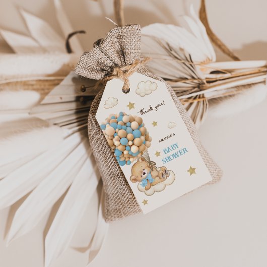 Teddy Bear Balloons Blue Baby Dusche Vielen Dank Geschenkanhänger