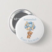 Teddy Bear Balloons Blue Baby Shooting Button (Vorne & Hinten)