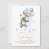 Teddy Bear Balloons Blue Boy Baby Dusche Einladung (Vorderseite)