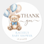 Teddy Bear Balloons | Blue Boy Baby Dusche Runder Aufkleber (Vorderseite)