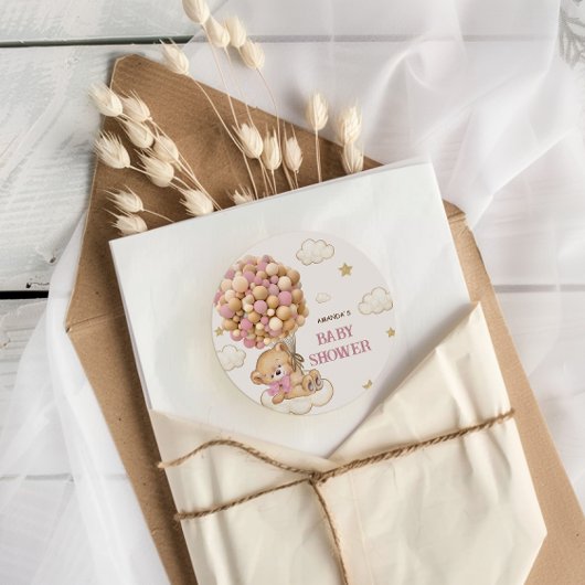 Teddy Bear Balloons Blush Pink Runder Aufkleber