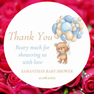 Teddy Bear Balloons Boy Baby Dusche Vielen Dank Runder Aufkleber
