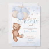 Teddy Bear Balloons Boy Baby Shower Einladung (Vorderseite)