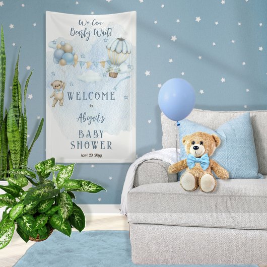 Teddy Bear Balloons Boy Bearly Wait Baby Dusche Banner
