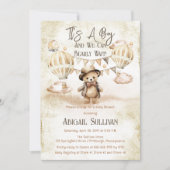 Teddy Bear Balloons Boy Bearly Wait Baby Dusche Einladung (Vorderseite)