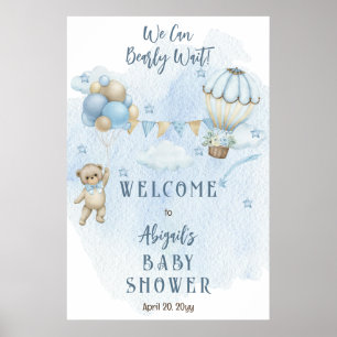 Teddy Bear Balloons Boy Bearly Wait Baby Dusche Poster