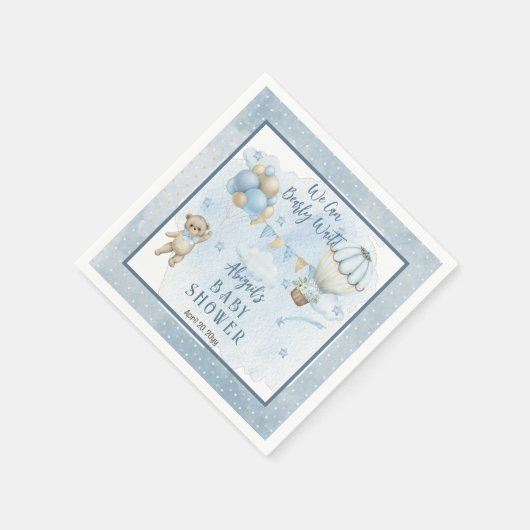 Teddy Bear Balloons Boy Bearly Wait Baby Dusche Serviette (Ecke)