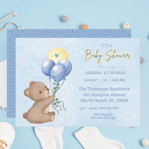 Teddy Bear Balloons Boys Babydusche Einladung