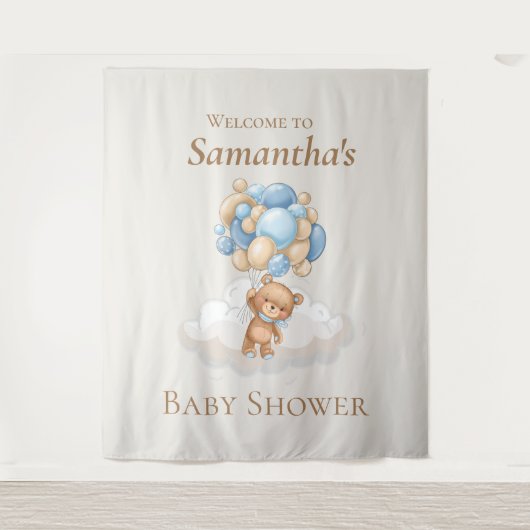 Teddy Bear Balloons Brown Baby Dusche Hintergrund Wandteppich (Vorderseite)