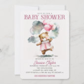 Teddy Bear Balloons Clouds Girly Babydusche Einladung (Vorderseite)