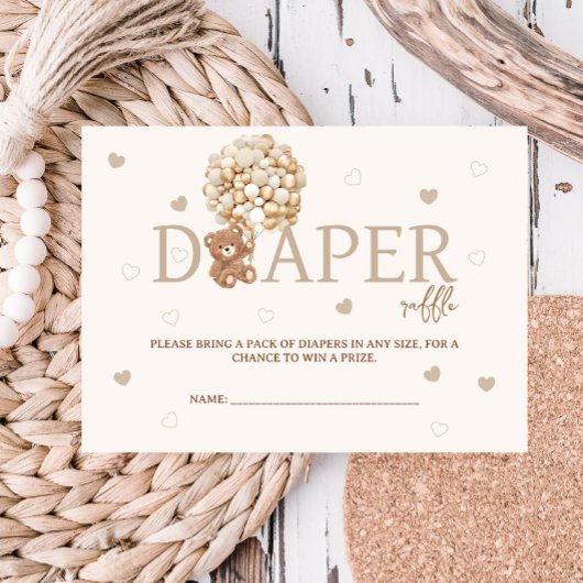 Teddy Bear Balloons Diaper Raffle Baby Dusche Begleitkarte