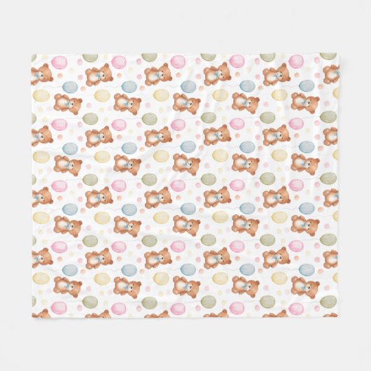 Teddy Bear & Balloons Fleece Blanket - weich & gem (Vorderseite (Horizontal))