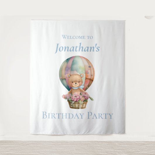 Teddy Bear Balloons Geburtstagsgrundierung Wandteppich (Vorderseite)