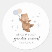 Teddy Bear Balloons Gender Reveal Runder Aufkleber (Vorderseite)