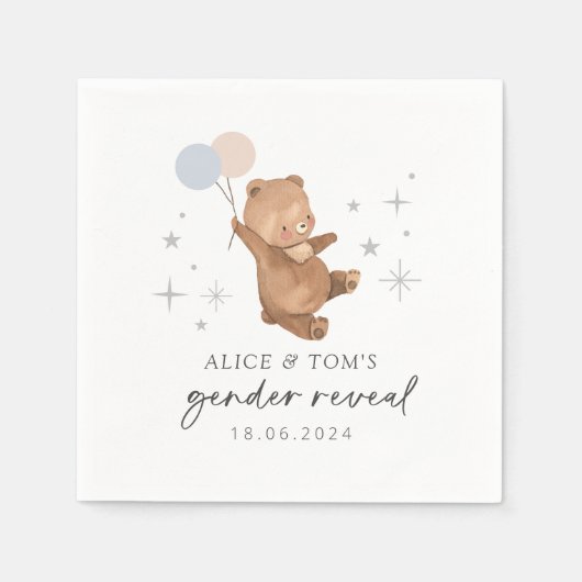 Teddy Bear Balloons Gender Reveal Serviette (Vorderseite)