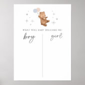 Teddy Bear Balloons Gender Reveal Voting Sign Poster (Vorne)