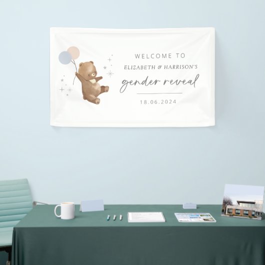 Teddy Bear Balloons Gender Reveal Willkommenszeich Banner (Messeveranstaltung)