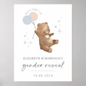 Teddy Bear Balloons Gender Reveal Willkommenszeich Poster (Vorne)