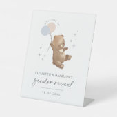 Teddy Bear Balloons Gender Reveal Willkommenszeich Sockelschild (Vorderseite)