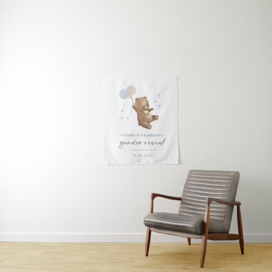 Teddy Bear Balloons Gender Reveal Willkommenszeich Wandteppich (Beispiel)