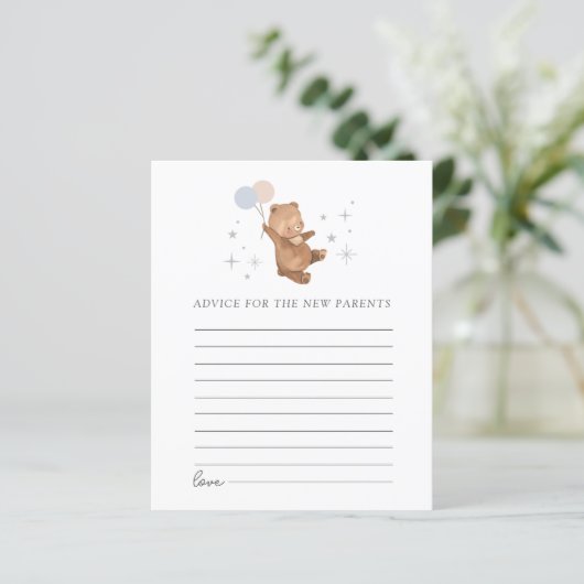 Teddy Bear Balloons Gender Reveve - Advice Card (Stehend Vorderseite)