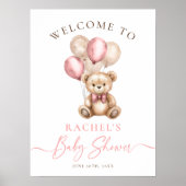 Teddy Bear Balloons Girl Baby Dusche Willkommen Poster (Vorne)