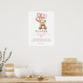 Teddy Bear Balloons Girl Baby Shower Windschutzsch Poster (Küche)