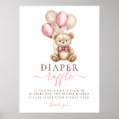 Teddy Bear Balloons Girl Baby Shower Windschutzsch Poster (Vorne)