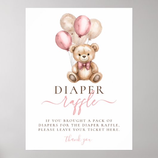 Teddy Bear Balloons Girl Baby Shower Windschutzsch Poster (Vorne)