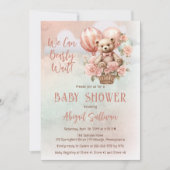 Teddy Bear Balloons Girl Bearly Wait Baby Shooter Einladung (Vorderseite)