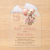 Teddy Bear Balloons Girl Virtual Baby Dusche Acryleinladungen (Vorderseite)