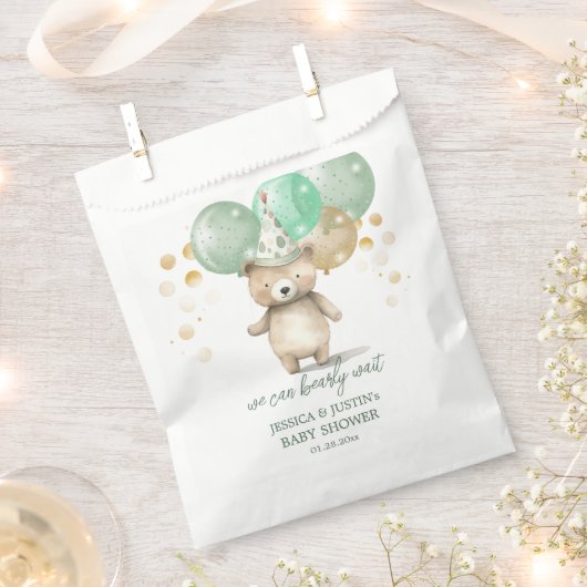 Teddy Bear Balloons Green Gold Baby Dusche Geschenktütchen (Ausgeschnitten)