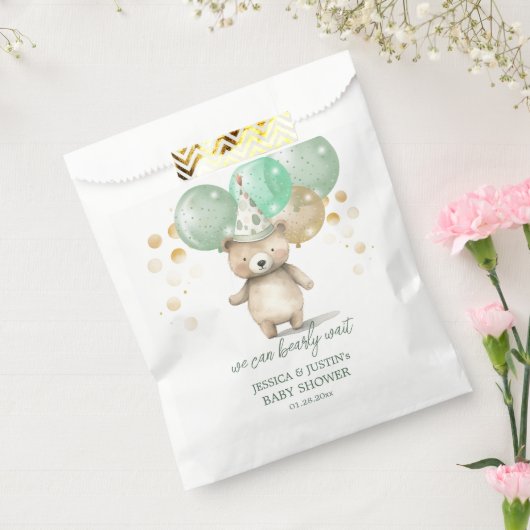 Teddy Bear Balloons Green Gold Baby Dusche Geschenktütchen (Versiegelt)