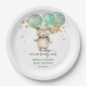 Teddy Bear Balloons Green Gold Baby Dusche Pappteller (Vorderseite)