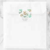 Teddy Bear Balloons Green Gold Sky Baby Dusche Quadratischer Aufkleber (Tasche)