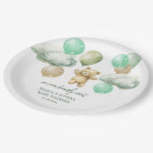Teddy Bear Balloons Green Sky Baby Dusche Pappteller (Schrägansicht)