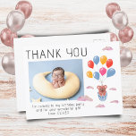 Teddy Bear Balloons Kids Photo Birthday Thank You Postkarte<br><div class="desc">Cute Teddy Bear Balloons Kids Photo Birthday Thank You Postcard. Cute drawing of a teddy bear with colorful balloons and clouds. Add your photo,  text and name.</div>