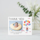 Teddy Bear Balloons Kids Photo Birthday Thank You Postkarte (Stehend Vorderseite)