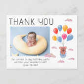 Teddy Bear Balloons Kids Photo Birthday Thank You Postkarte (Vorderseite)